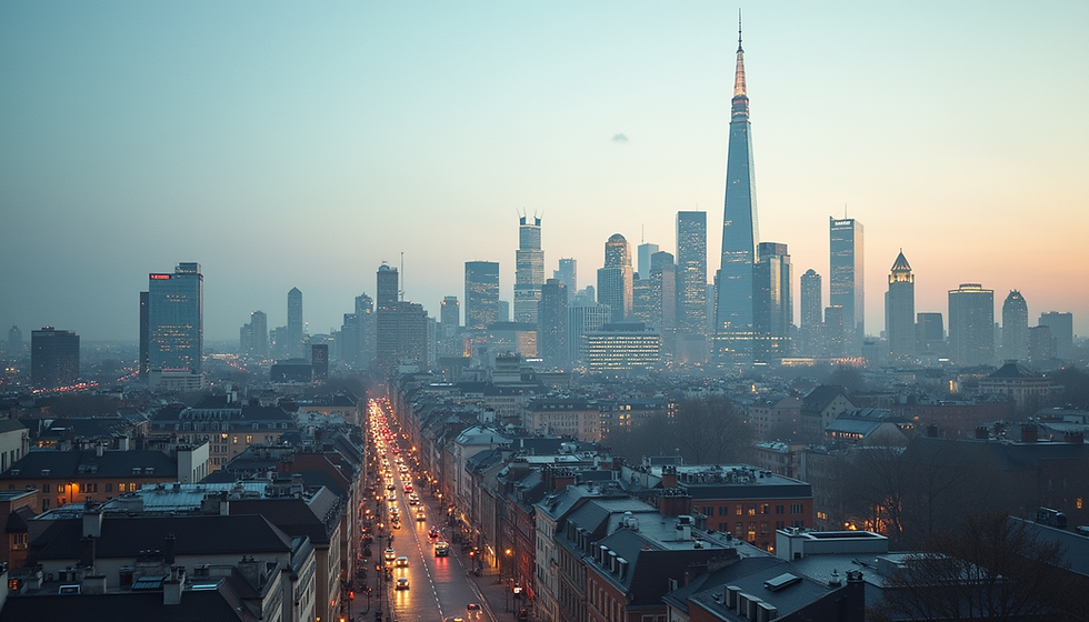 Modern German city skyline representing skilled migration and career opportunities in Germany