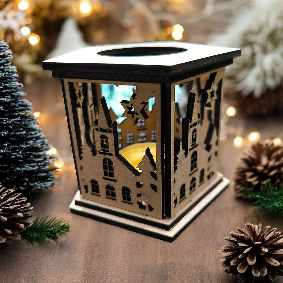 portacandele pentagonale con villaggio natalizio