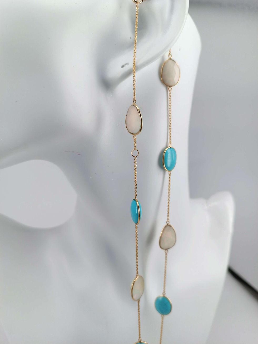 Thumbnail: 18k Gold Necklace with Turquoise Stones & Ethiopian Opal Stones