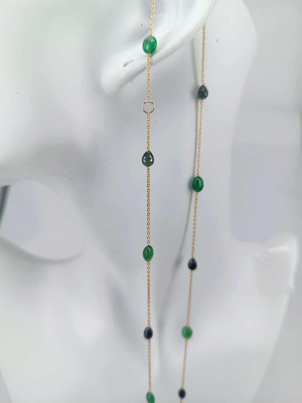 Miniaturbild: 18 Karat Goldkette mit Smaragd & blauen Saphir Edelsteinen