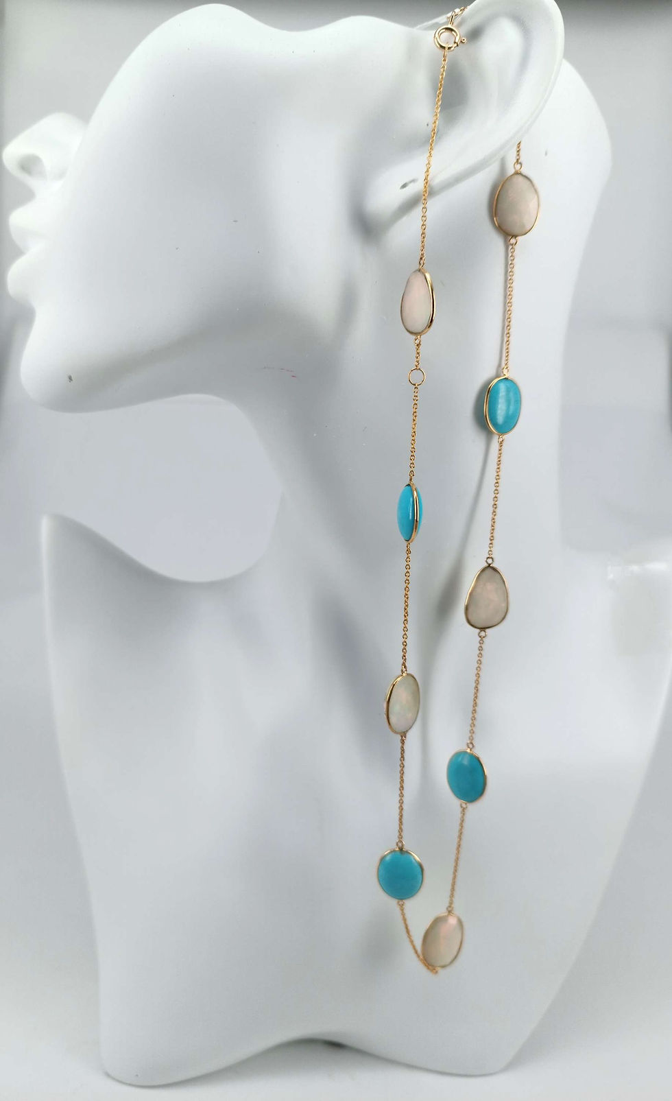Thumbnail: 18k Gold Necklace with Turquoise Stones & Ethiopian Opal Stones
