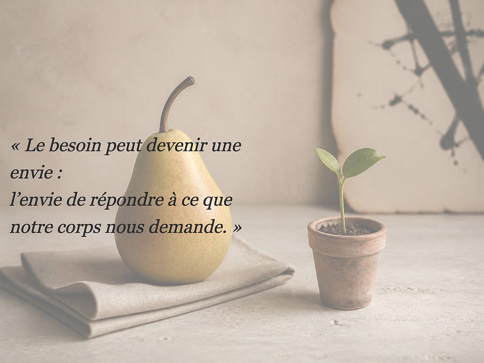 une poire mûre et une jeune pousse (besoin qui devient envie)