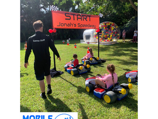 Mario Kart Ride-On Racers for a mobile kids racing party by Mobile Gaming Events.