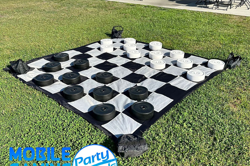 Jumbo Checkers Rentals event setup in South Florida by Mobile Gaming Events, showing a real party rental example for birthdays, corporate events, schools, family celebrations, community events, and other special occasions. This image is part of the Jumbo Checkers Rentals guide and helps show the type of mobile entertainment setup guests can expect at suitable event locations.