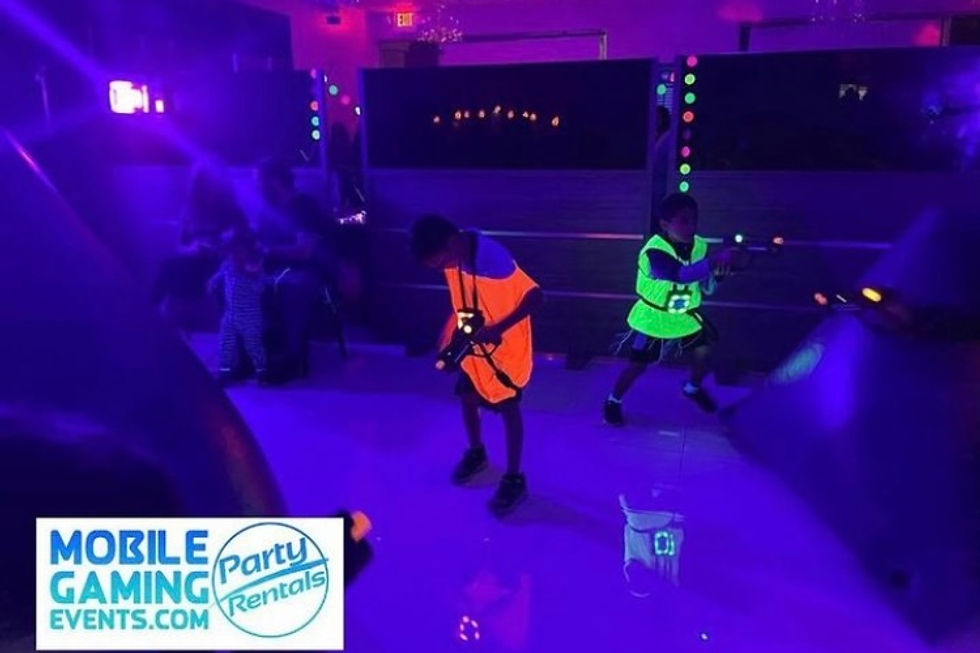 Mobile Laser Tag equipment with laser guns infrared chest plates and inflatable obstacles from Mobile Gaming Events for Lawrenceville Georgia birthdays schools camps churches youth groups corporate events family celebrations and community events. Image describes the Laser Tag service and does not by itself prove the photographed event took place in Lawrenceville.