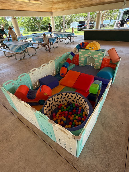 Toddler party soft play setup with colorful cushioned pieces and protected play area for kids events in Pembroke Pines, Florida.
