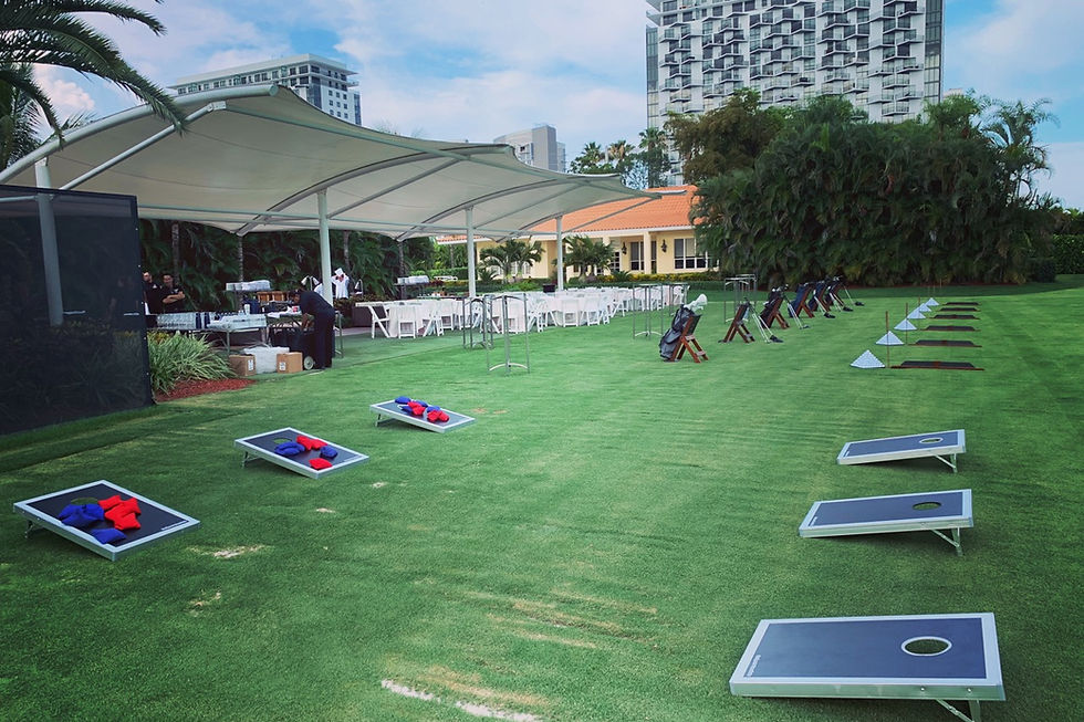 Cornhole Rentals event setup in Miami by Mobile Gaming Events, showing a real party rental example for birthdays, corporate events, schools, family celebrations, community events, and other special occasions. This image is part of the Cornhole Rentals guide and helps show the type of mobile entertainment setup guests can expect at suitable event locations.