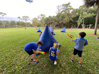 Vibrant NERF party setup with participants in Tampa - Call 954-408-1881 for more information