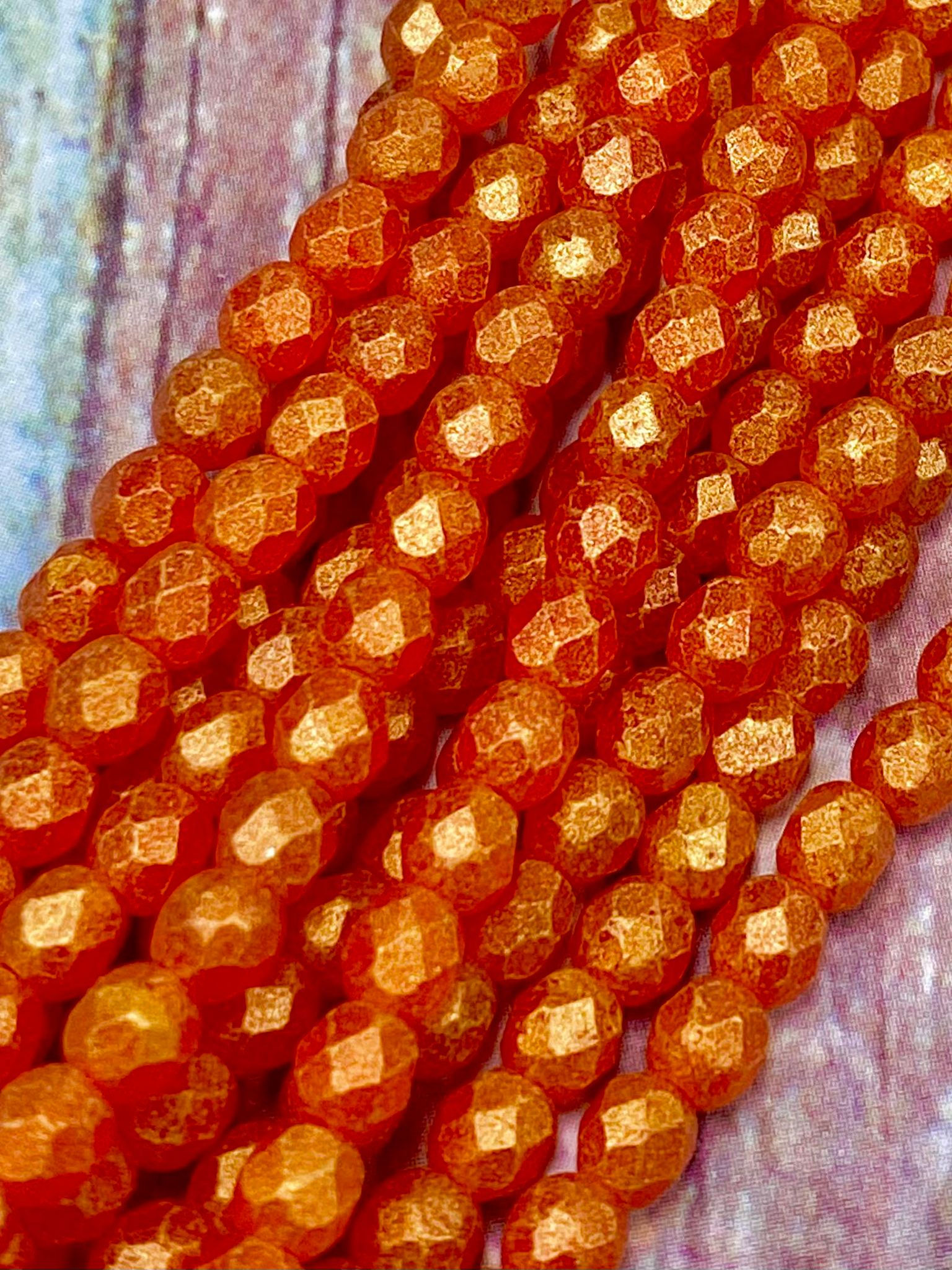 4mm Gold Lame' Hyacinth Fire Polish Beads