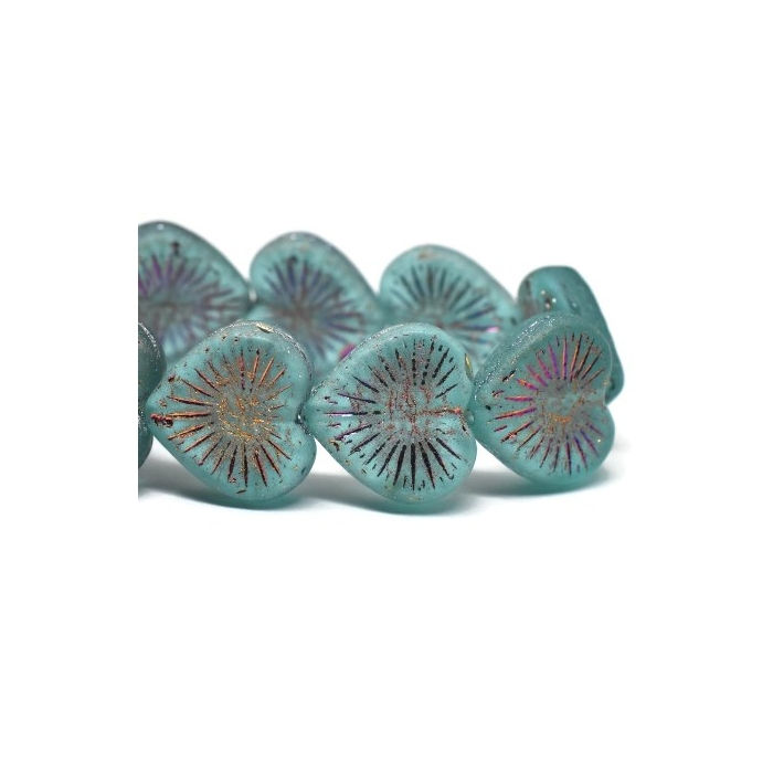14mm Matte Sky Blue Flaming Heart Bead With Volcano Wash 0686/HEA