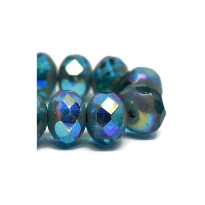 6x8mm Pacific Blue Rondelle Bead With Picasso And AB Finishes 2021/RON8