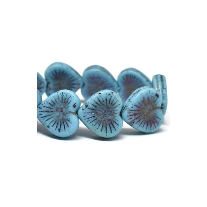 14mm Sky Blue Flaming Heart Bead With Volcano Wash 0670/HEA