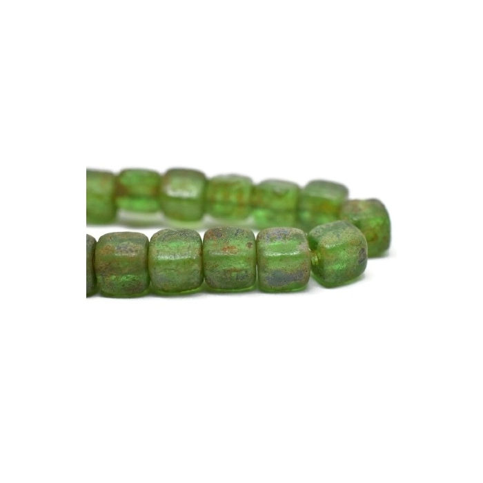 4mm Green Apple Cube Bead With Etched And Picasso Finishes 0375/CUB
