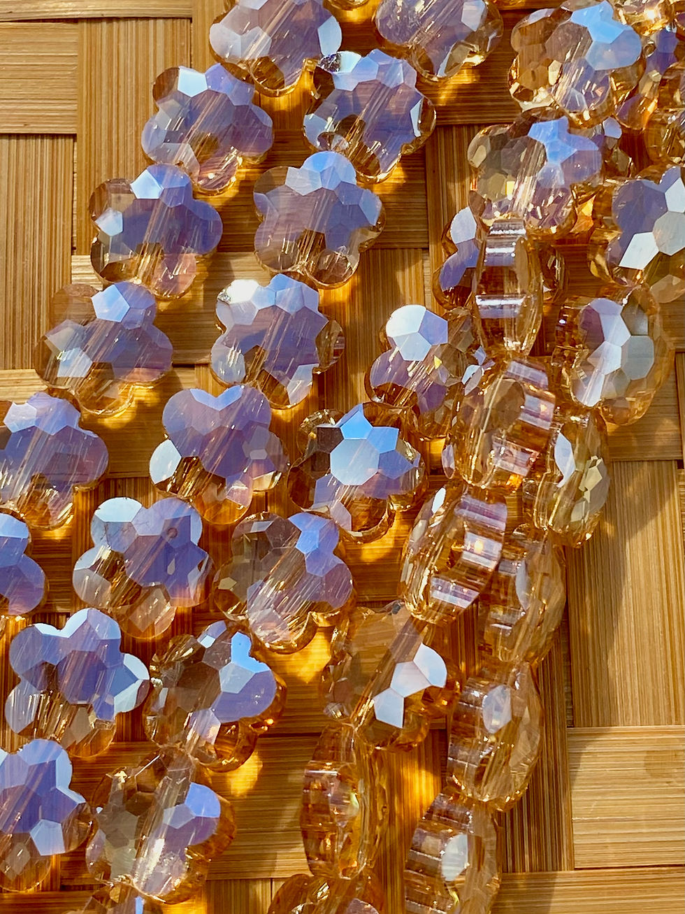 Thumbnail: 10mm Flower Glass Crystal Gold Champagne Bead Strand