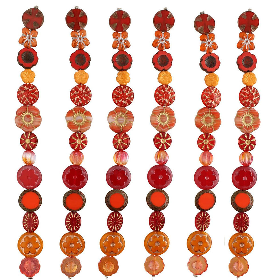 Thumbnail: Red Orange Table Cut And Pressed Mixed Bead Strand TCMIX-RED-ORNG
