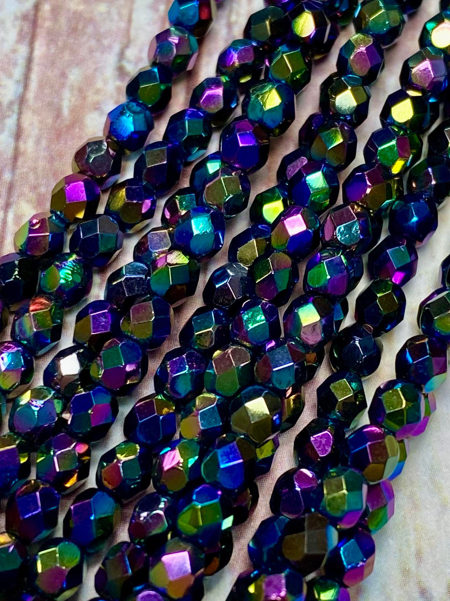 4mm Jet Double Sided AB Fire Polish Beads