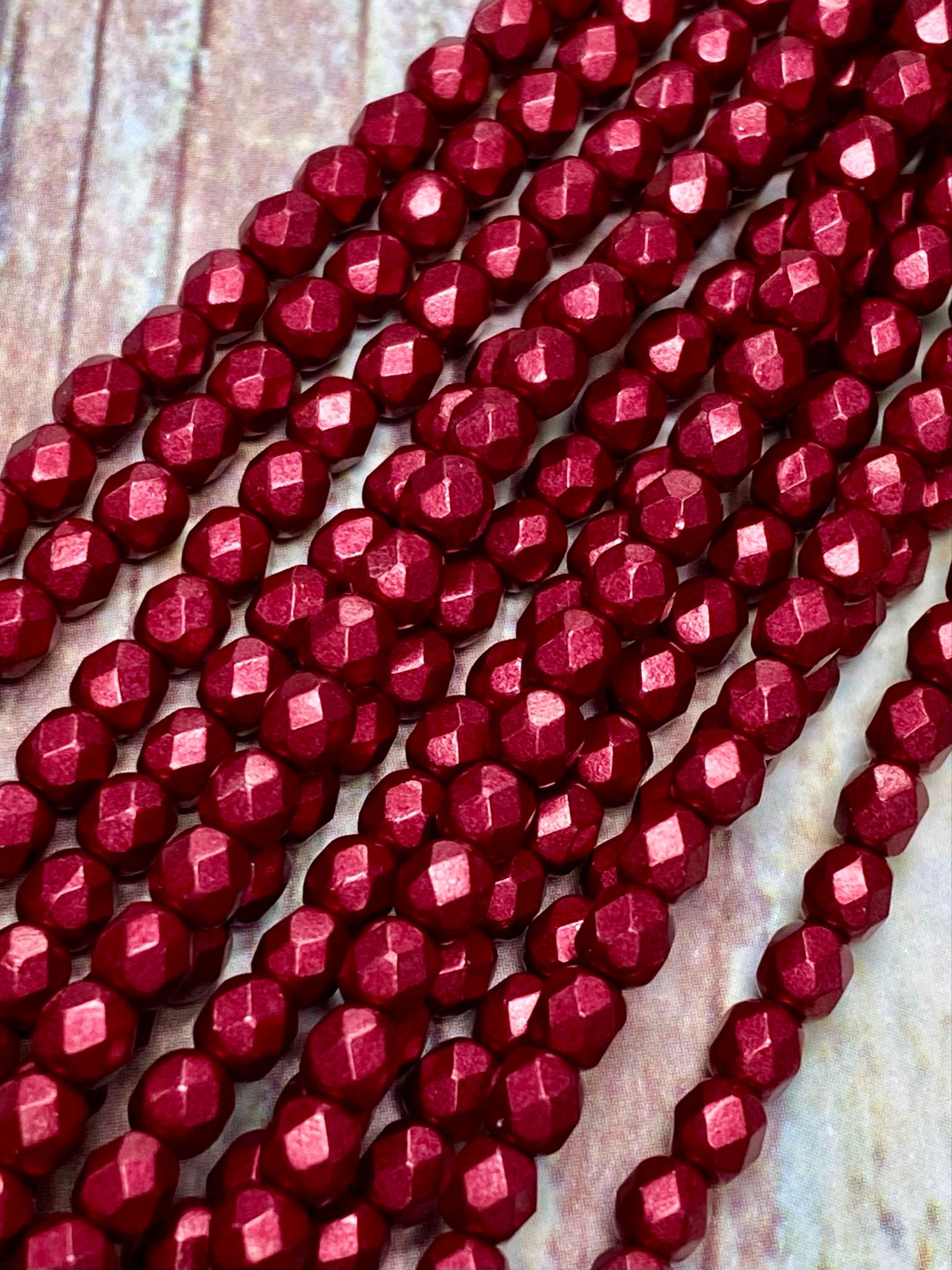 4mm Sueded Gold Lily Pad Fire Polish Beads