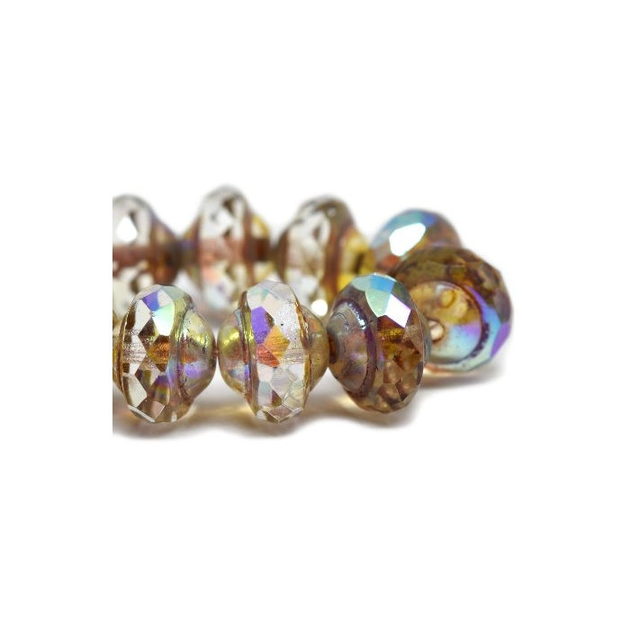 6x8mm Transparent Saturn Bead With Rainbow AB And Picasso Finishes 0713/SAT
