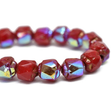4 MM Ruby Red Cathedral Bead With AB Finish And Gold Wash CT4/049