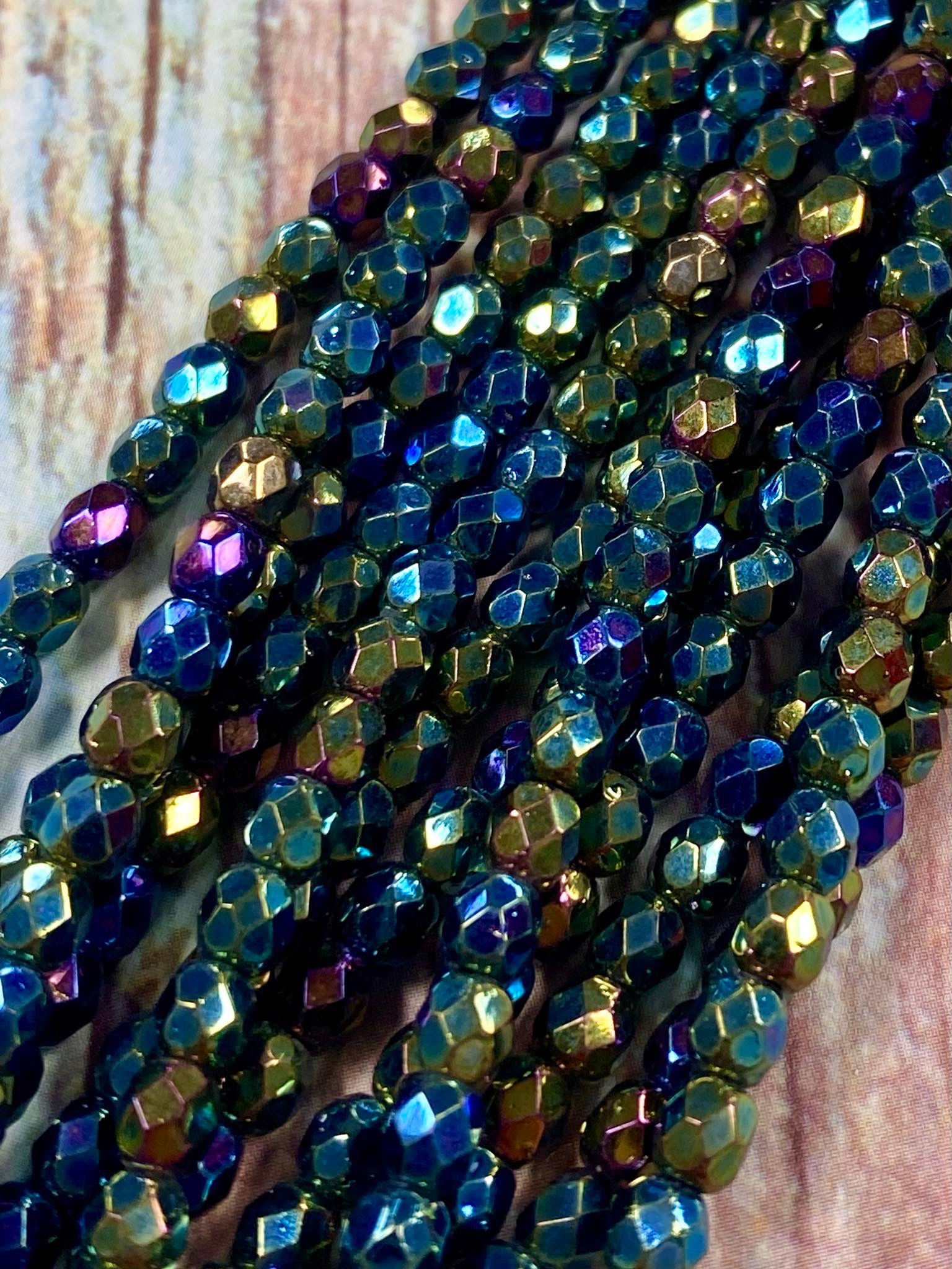 4mm Green Iris Fire Polish Beads