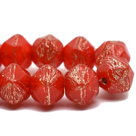 8 MM Red English Cut Bead With Copper Wash 1679ENG