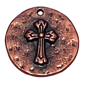 Thumbnail: F2619 Round Disc Hammered Antique Silver Cross on Front, Faith on Back (5PK)