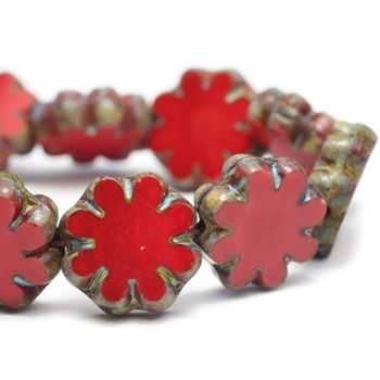 9 MM Red Cactus Flower Bead With Picasso Finish 0263/FLF