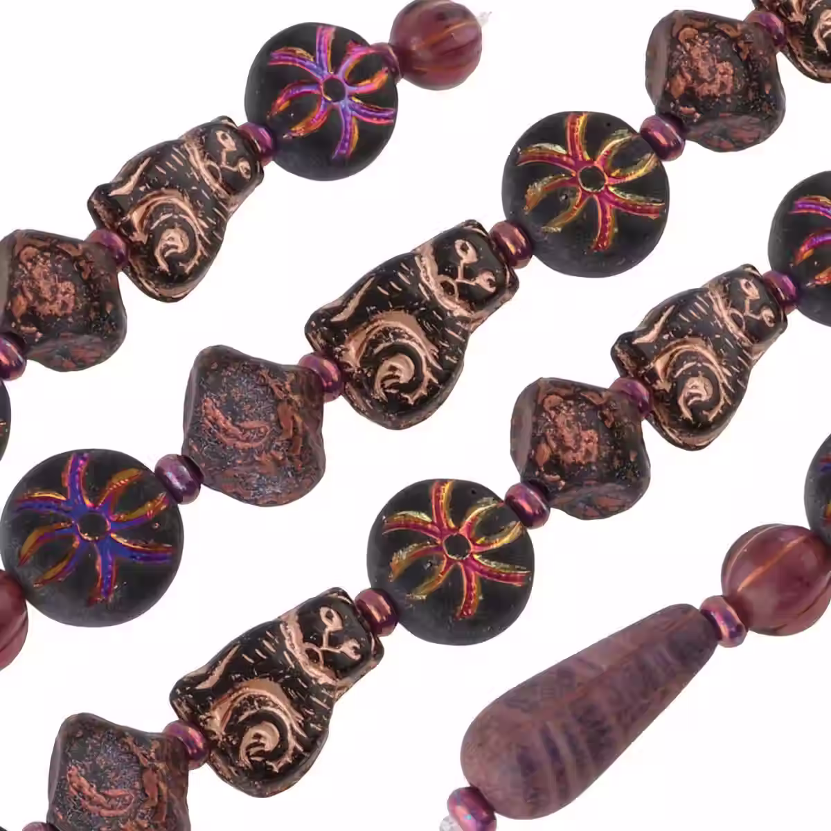 Copper Cat Mix Table Cut Czech Glass Bead Strand TCMIX-043