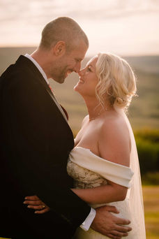 bride and groom golden hour portrait at grand villa heights wedding venue north yorks