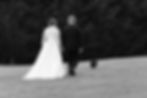 bride and groom holding hands walking with dog black and white teesside wedding photographer