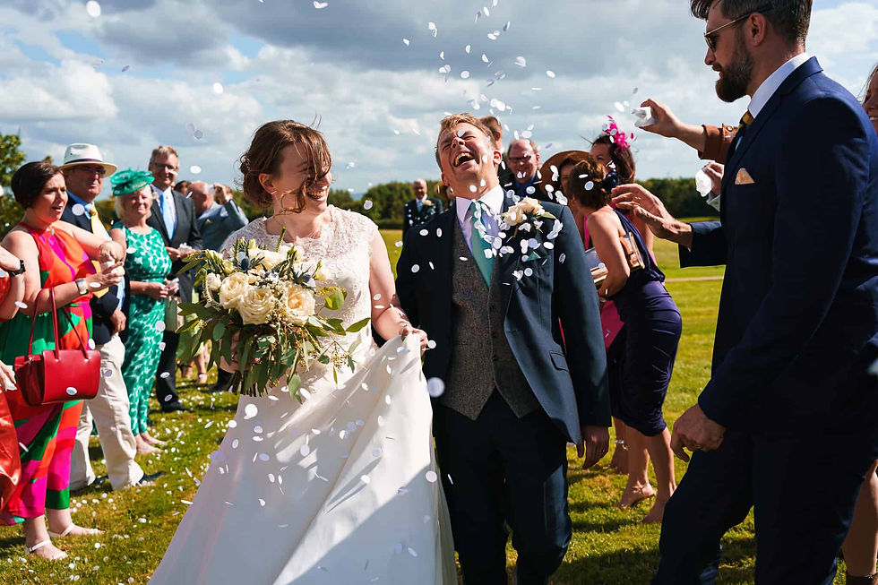 Bride and groom confetti photo at The Hidden Oak Stockton Mick Merriott Photography