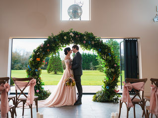 bride and groom at the hidden oak barn wedding 