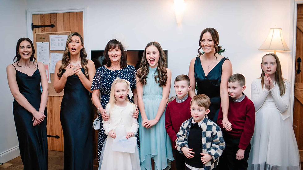 Bride and bridesmaids first look Candid wedding photography at Howard Court Great Ayton