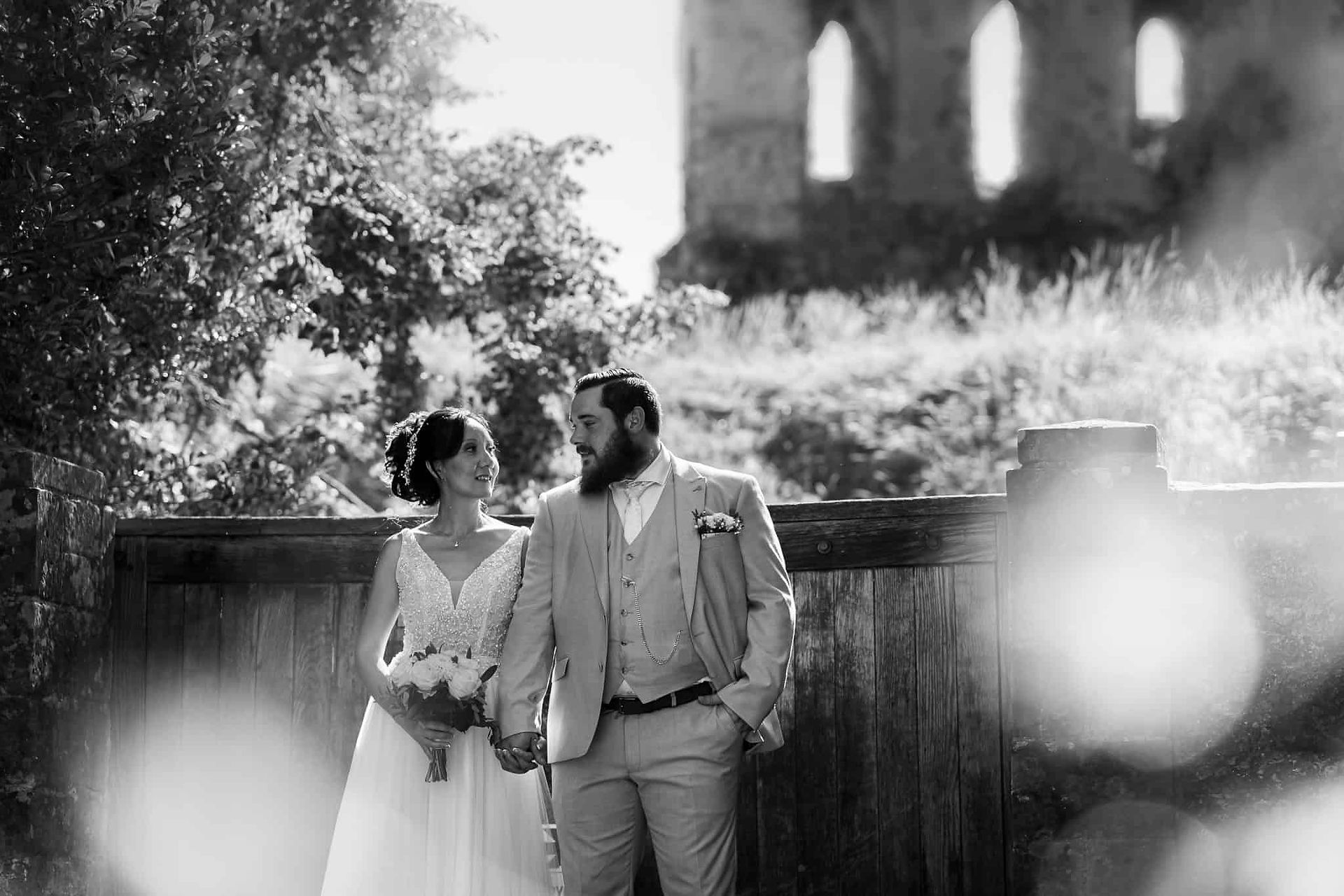 black and white bride and groom creative portrait 