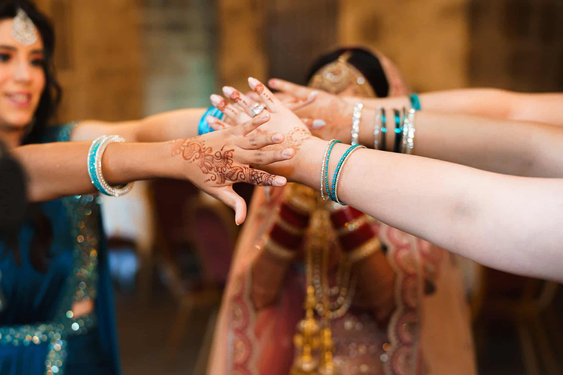 indian wedding bridesmaids and bride at langley castle