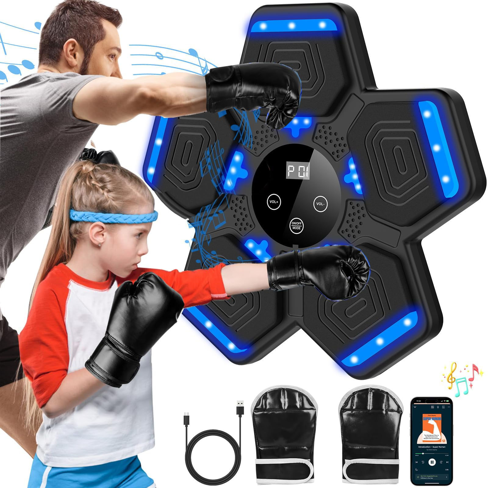 Premium Music Boxing Machine with Boxing Gloves Smart Bluetooth Boxing Machine w