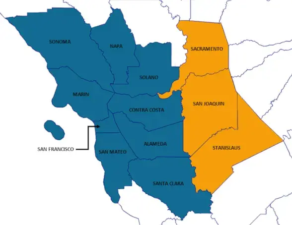 Map showing Fence Solutions service areas across the Bay Area and Central Valley.