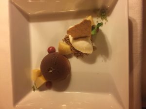The chestnut mousse with pickled quinces and buttermilk ice cream