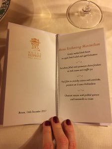 The tailor made dinner menu at the Elephant Hotel in Brixen