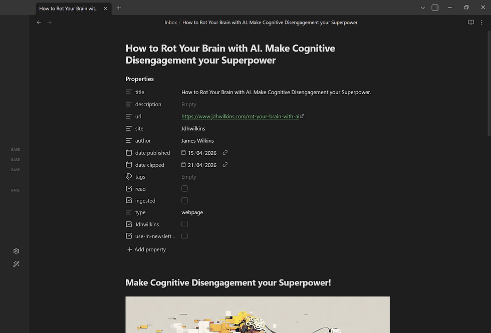 The web page will then appear in obsidian