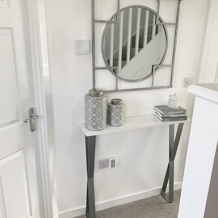 Thumbnail: White gloss console table on silver X legs