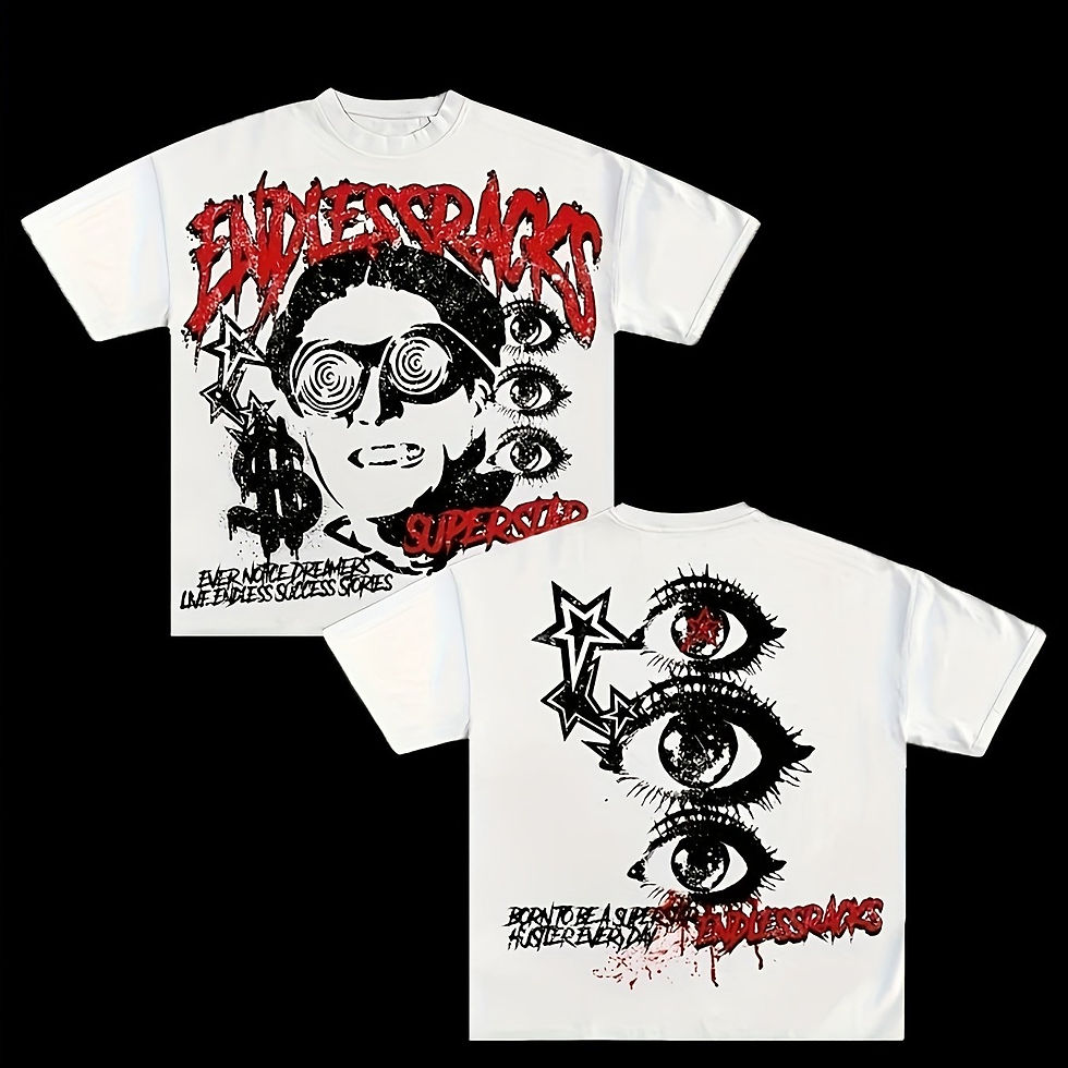 Thumbnail: [Regular Length Drop Shoulder T-Shirt] Y2K Style Hand-drawn Edgy Graphic T-Shirt