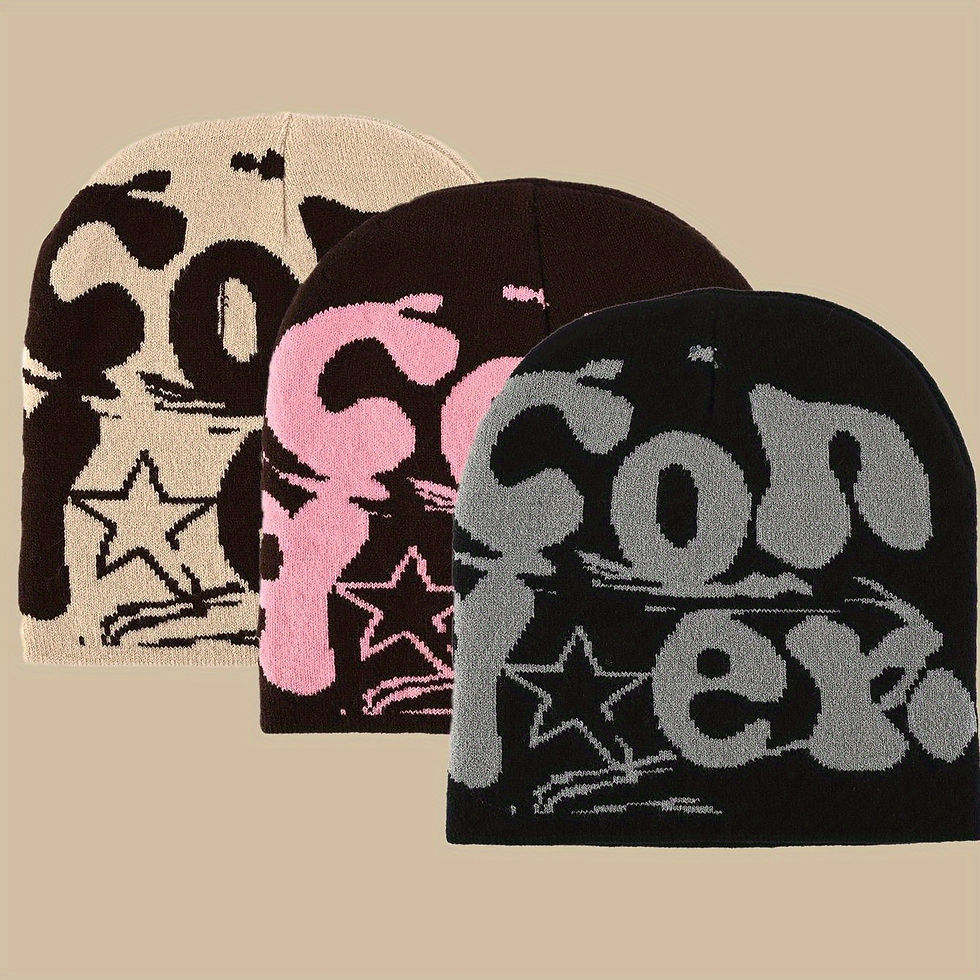 Thumbnail: 3pcs Stylish CON Hip Hop Beanie Caps - Soft, Warm, and Trendy Y2K Fashion Knit H