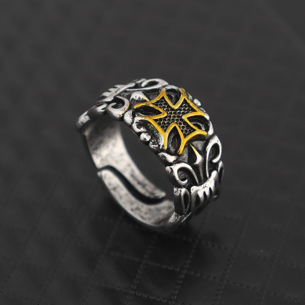 Thumbnail: [1pc Adjustable Punk Cross Ring] 1pc Retro Punk Cross Wide Face Opening Adjustab