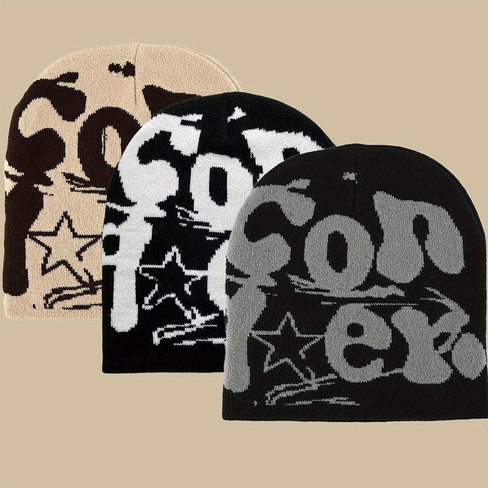 Thumbnail: 3pcs Stylish CON Hip Hop Beanie Caps - Soft, Warm, and Trendy Y2K Fashion Knit H
