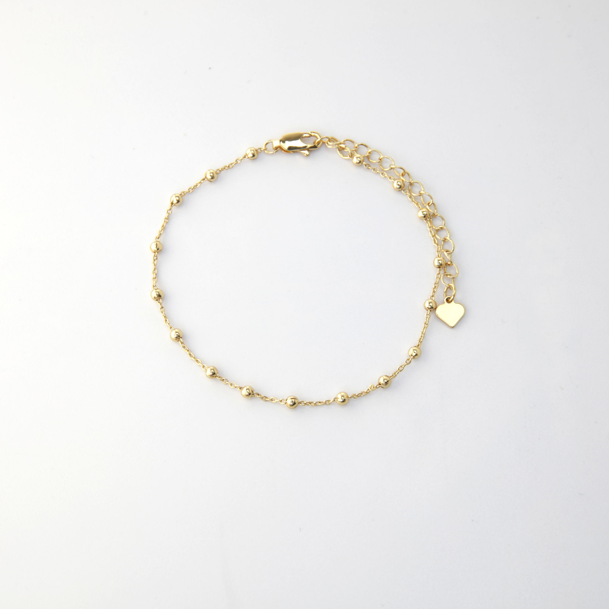 Delicate Ball Chain Bracelet with Heart Extender