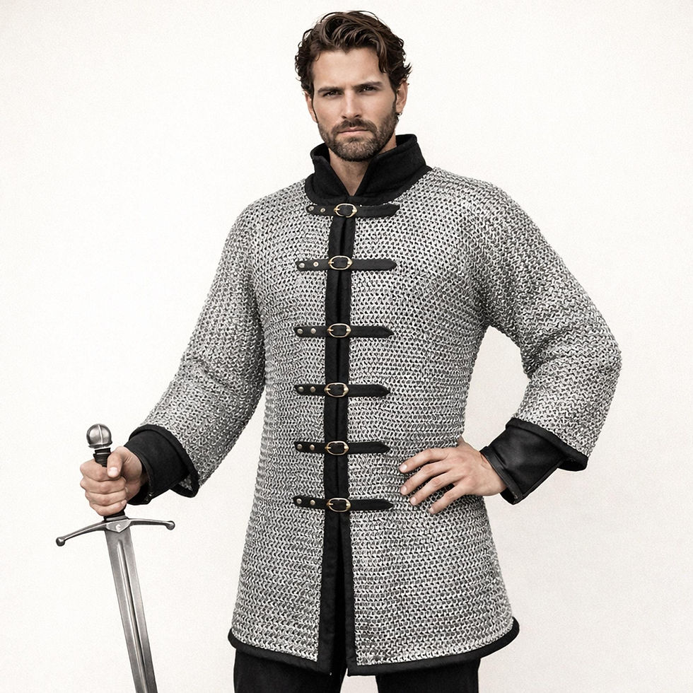 Thumbnail: Darkened Aluminum Chainmail Shirt | Medieval Hauberk, LARP Costume