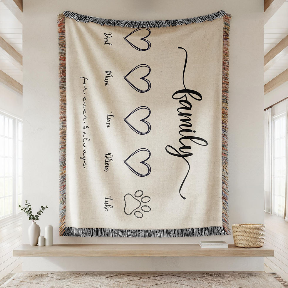 Thumbnail: Personalized Family Blanket Custom Woven Throw with Names and Pet Paw Modern Mi