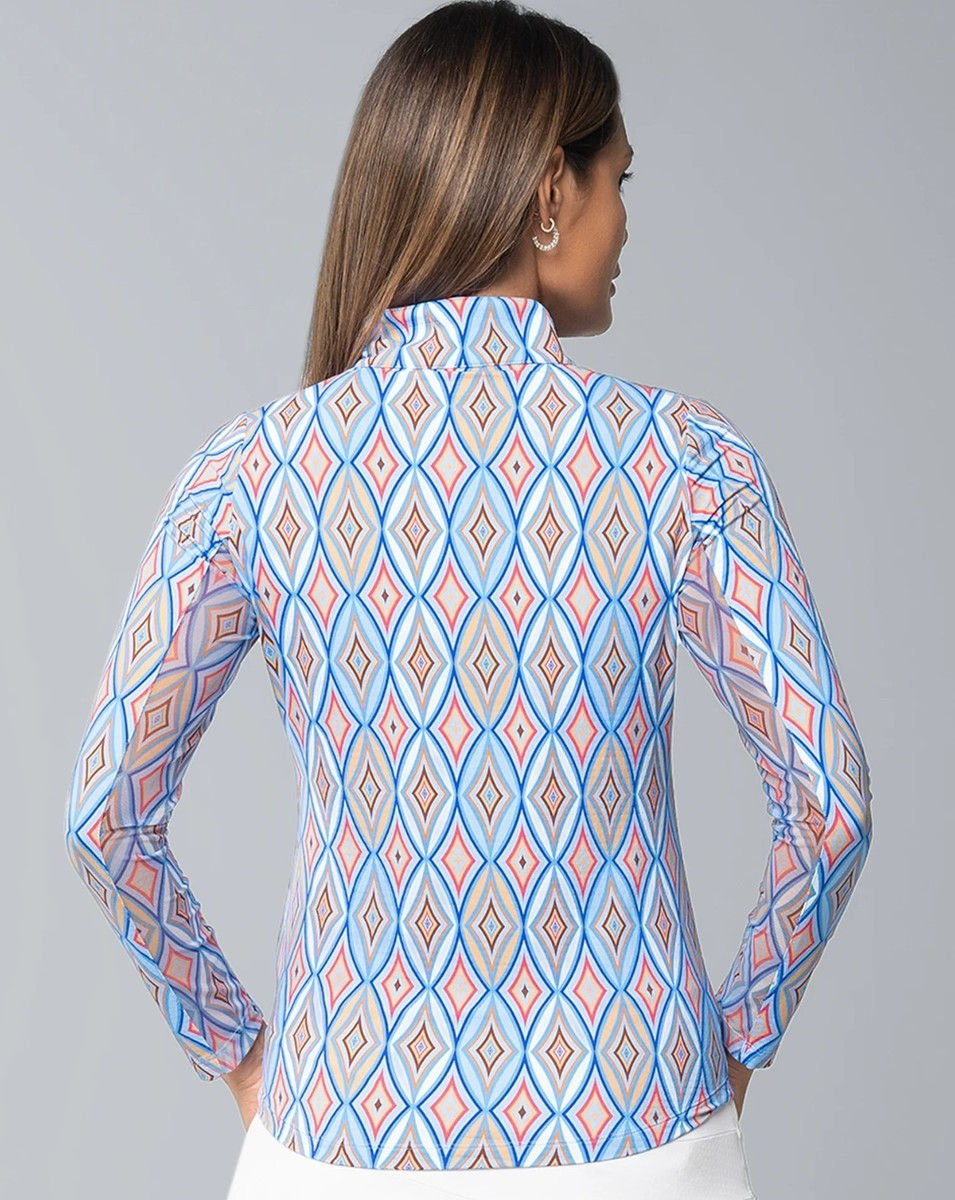 Thumbnail: Ladies IBKUL ROMINA BLUE Long Sleeve Mock Golf Shirt - S M L XL & XXL
