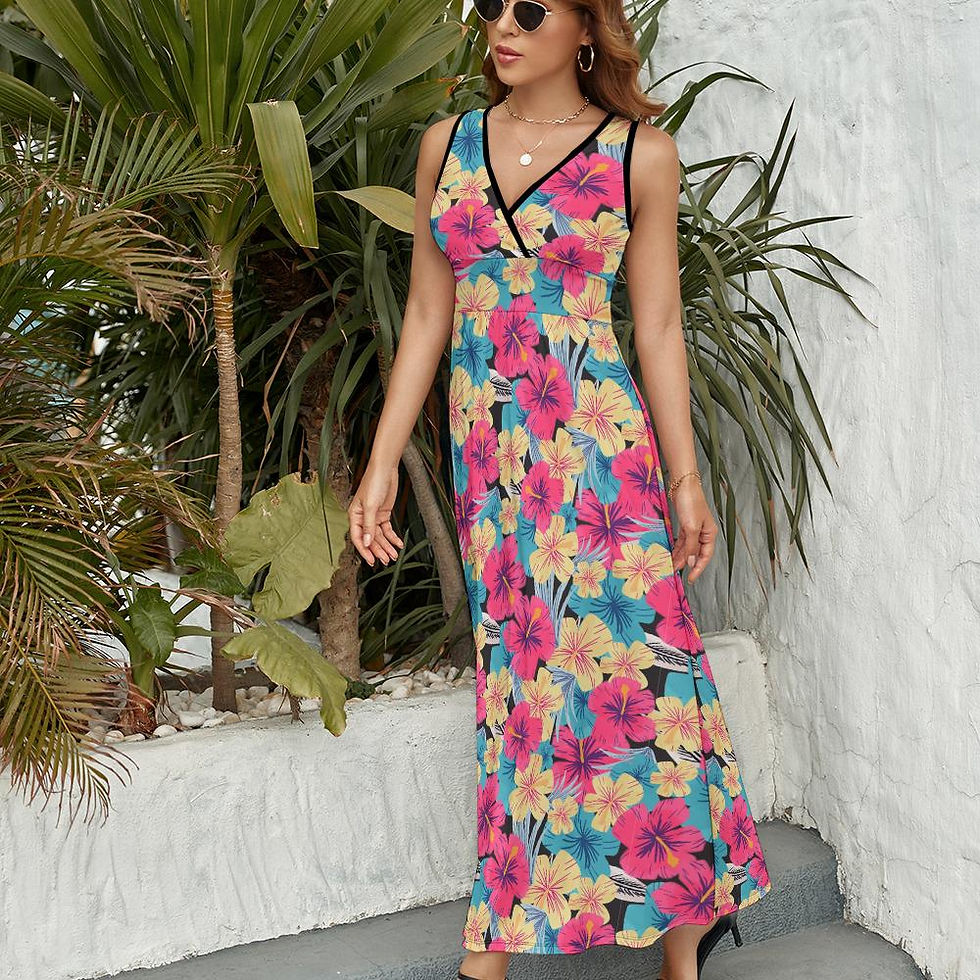 Thumbnail: Tropical Multicolor Hibiscus Couple Outfits – Women’s Maxi Dress & Men’s Hawaii